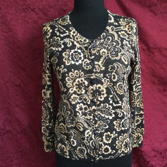 Talbots Gold Metallic Medium Petite Cardigan Holiday Party - Picture 2 of 11